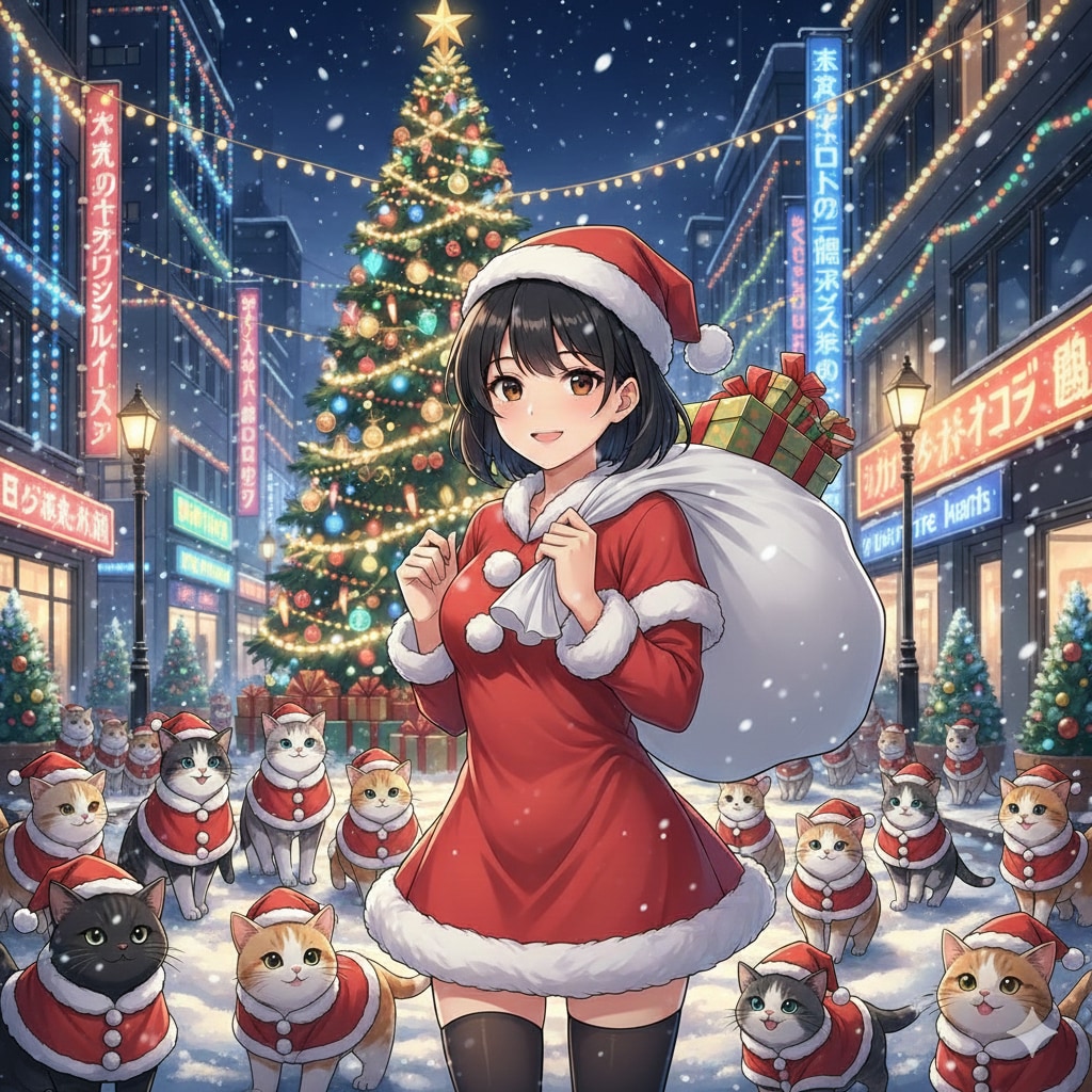 サンタ女子さんとサンタ猫さん