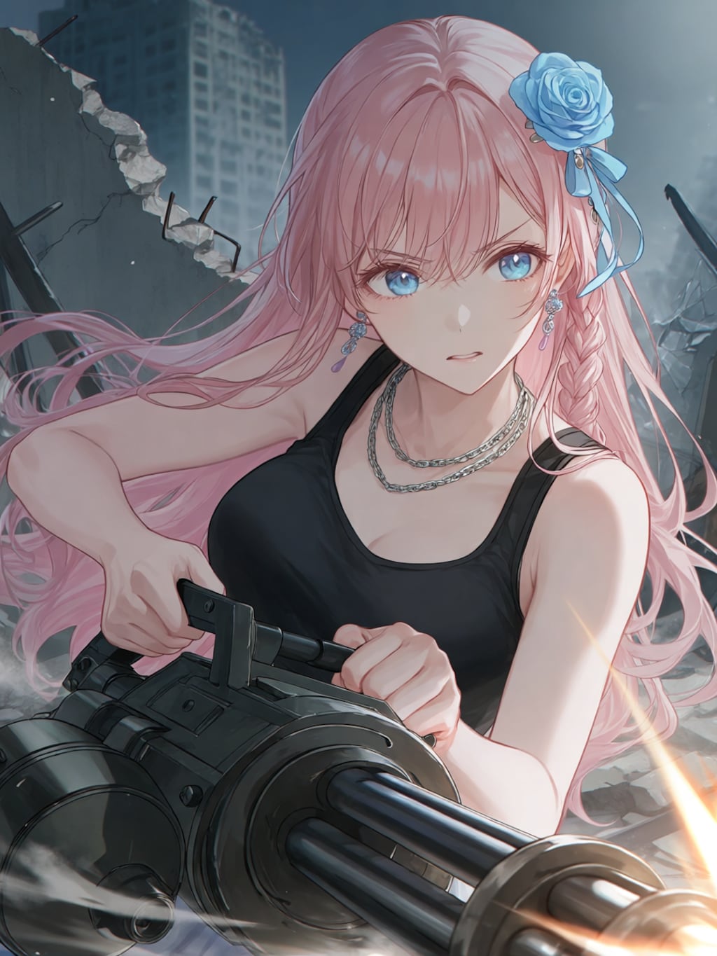 ピンク髪と機関銃
