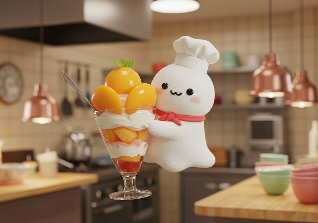 デザートのお化けパティシエの桃パフェ