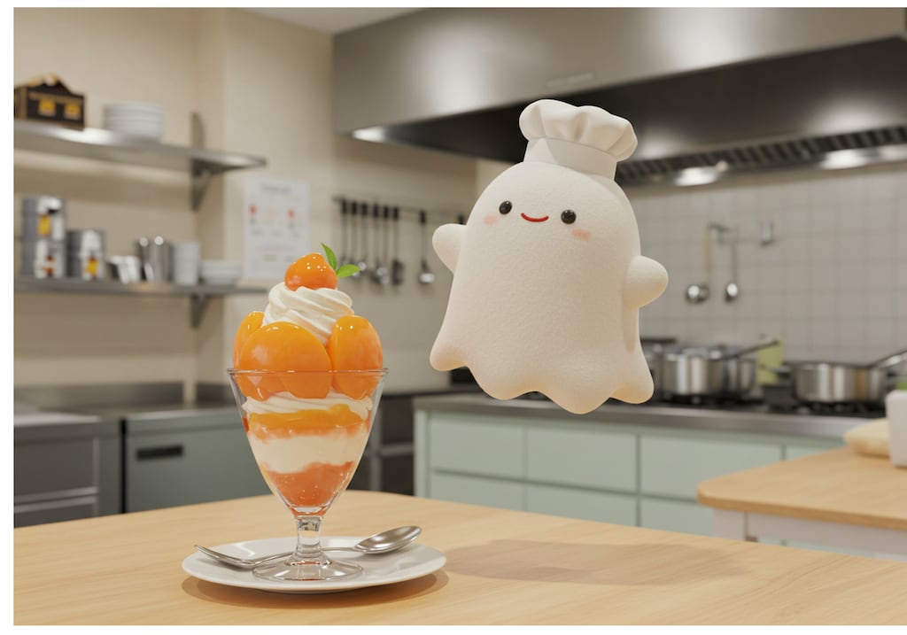 デザートのお化けパティシエの桃パフェ