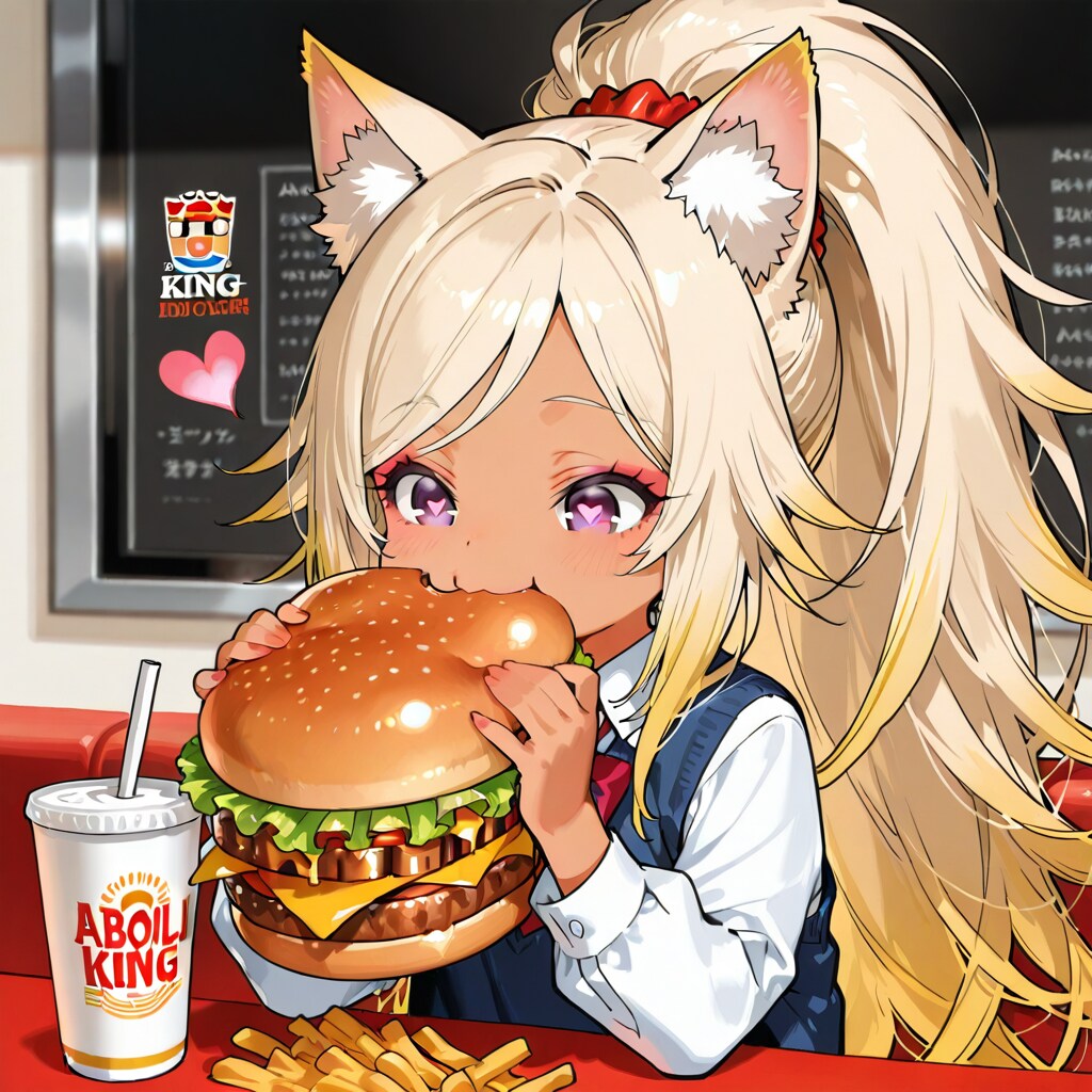 大きなハンバーガーを食べるロリギャル