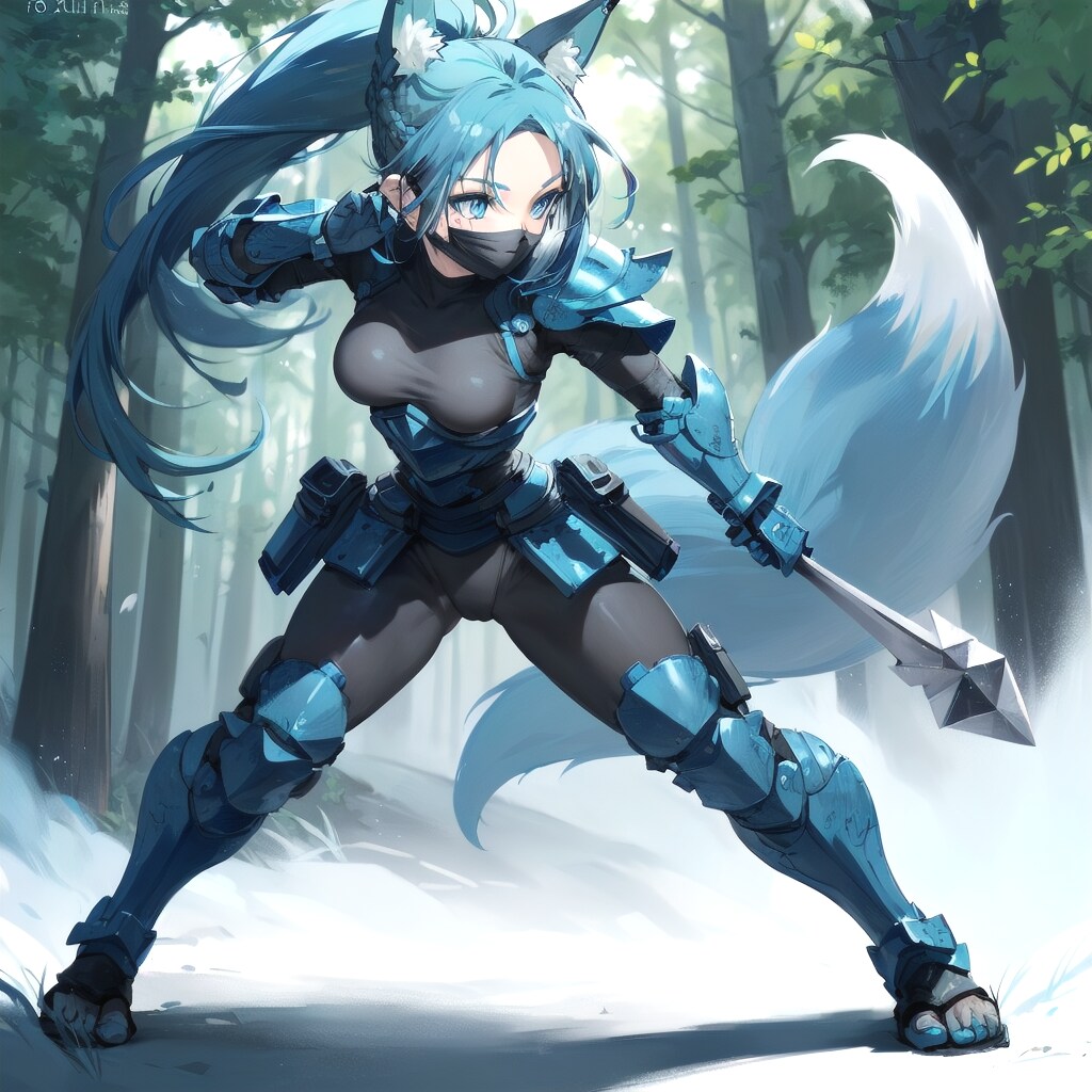 クナイを構えて戦闘態勢に入る獣耳忍者さん | の人気AIイラスト・グラビア