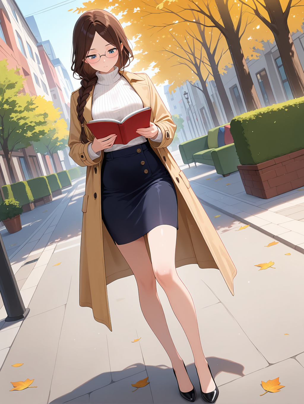 ロングコートの栞原さん