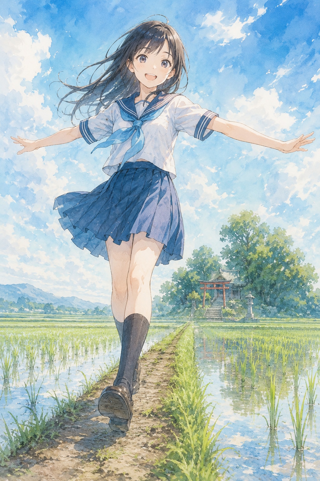 あぜ道の少女