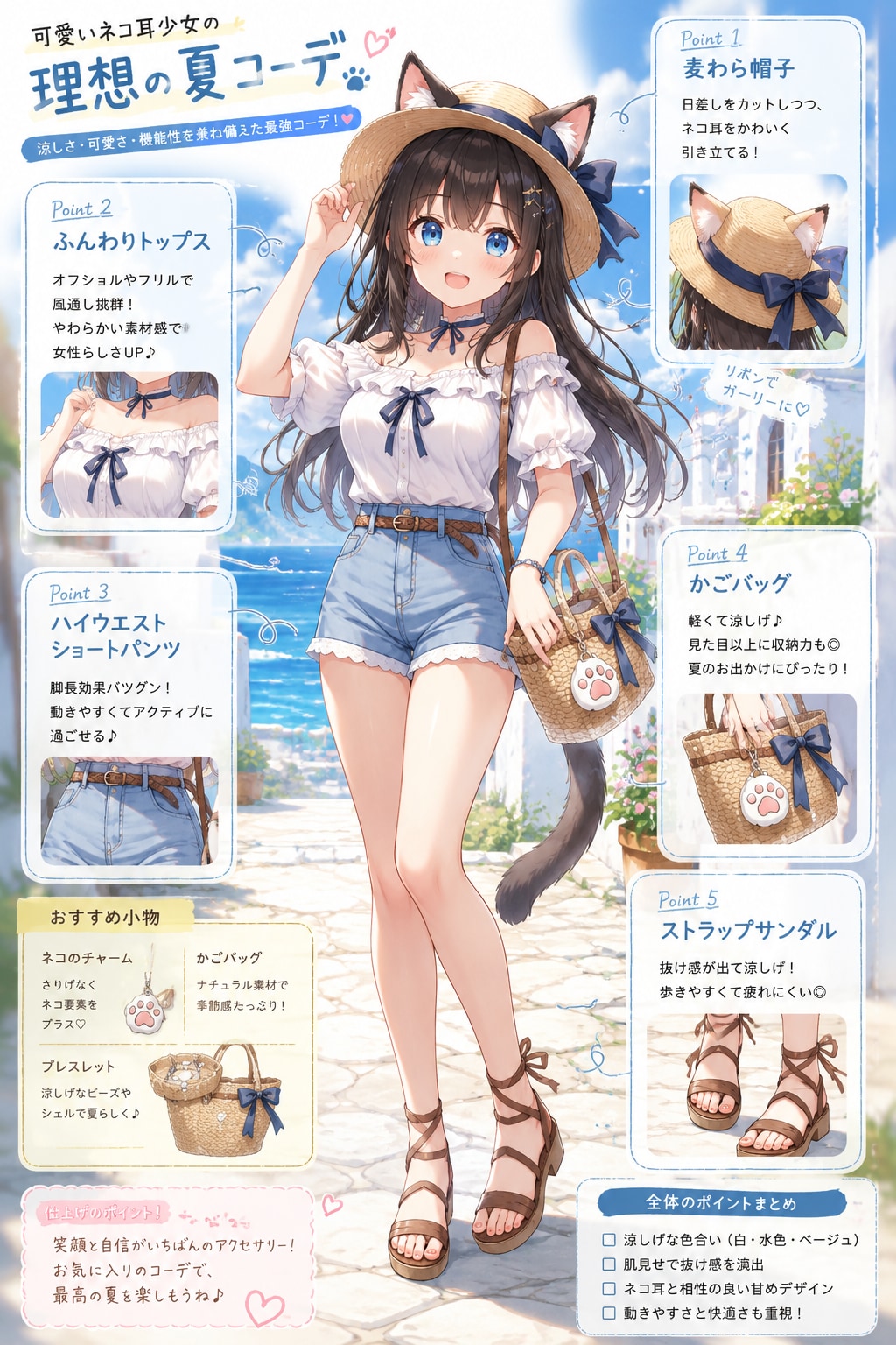 可愛いネコ耳少女の理想の夏コーデ