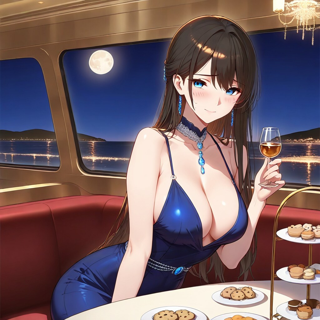 クルーズ船にて、イブニングドレスの葵さん