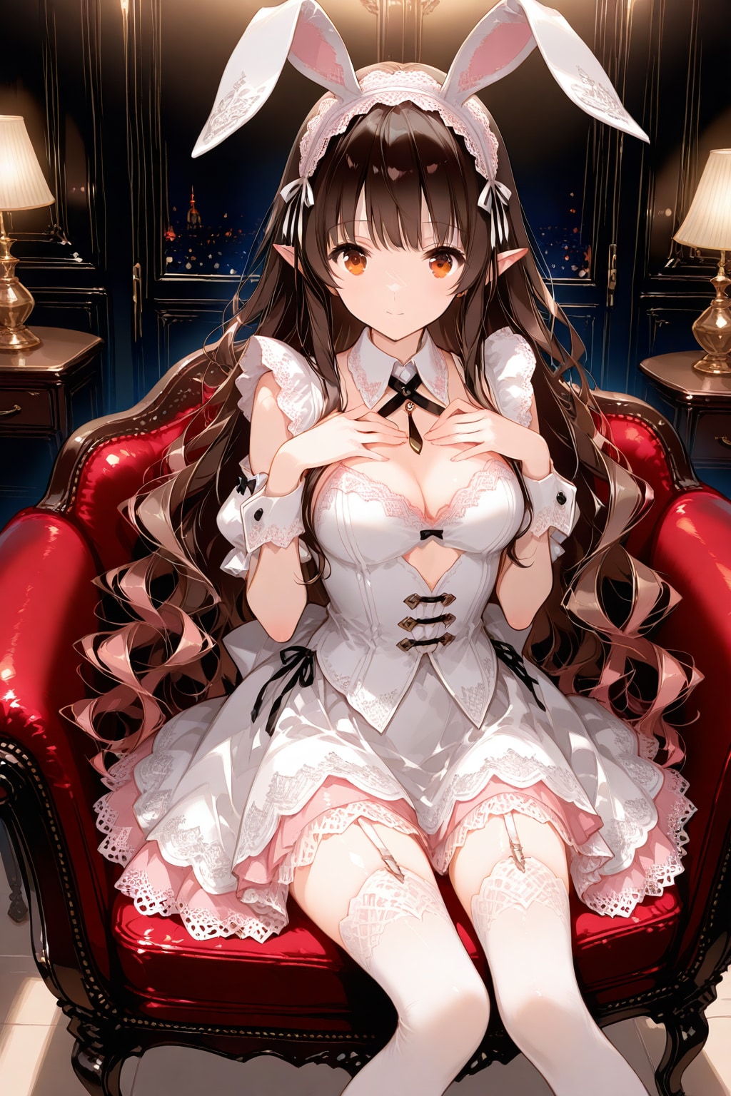 バニーガール風メイド服を着たエルフの美少女 | の人気AIイラスト・グラビア