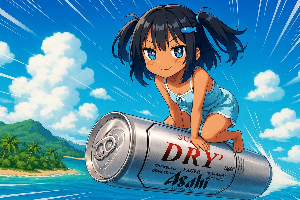 投げたビール缶に乗って移動するこなつちゃん