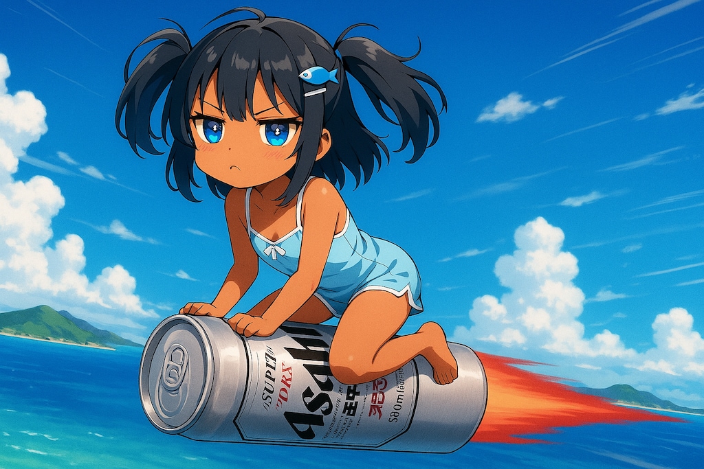 投げたビール缶に乗って移動するこなつちゃん