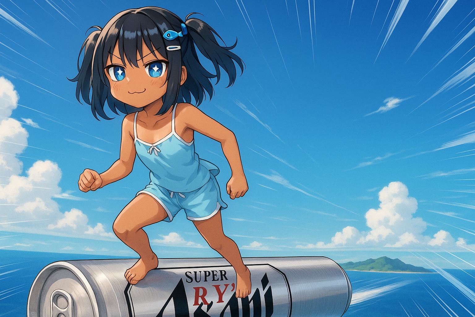 投げたビール缶に乗って移動するこなつちゃん | の人気AIイラスト・グラビア