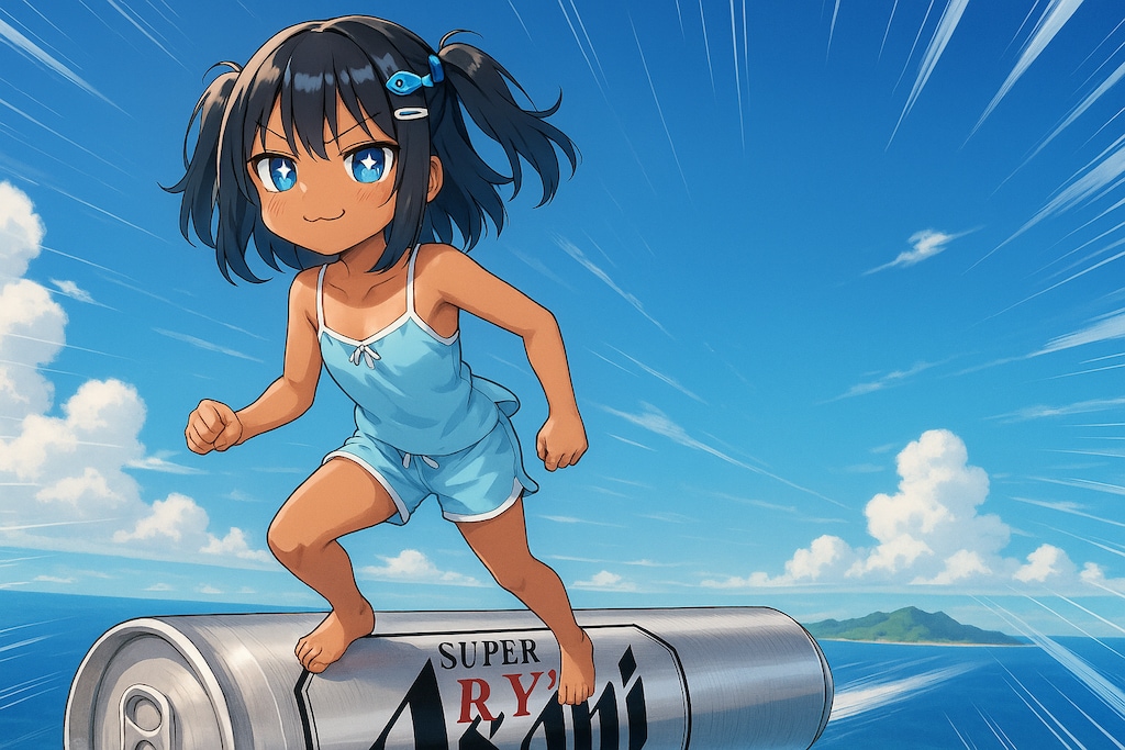 投げたビール缶に乗って移動するこなつちゃん