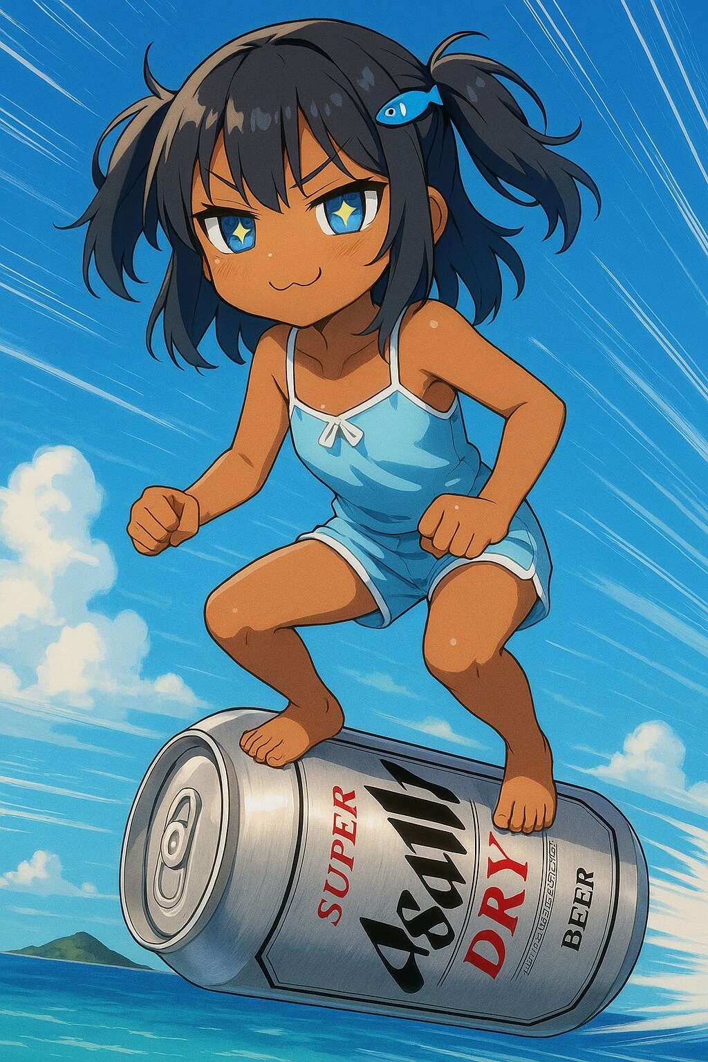 投げたビール缶に乗って移動するこなつちゃん