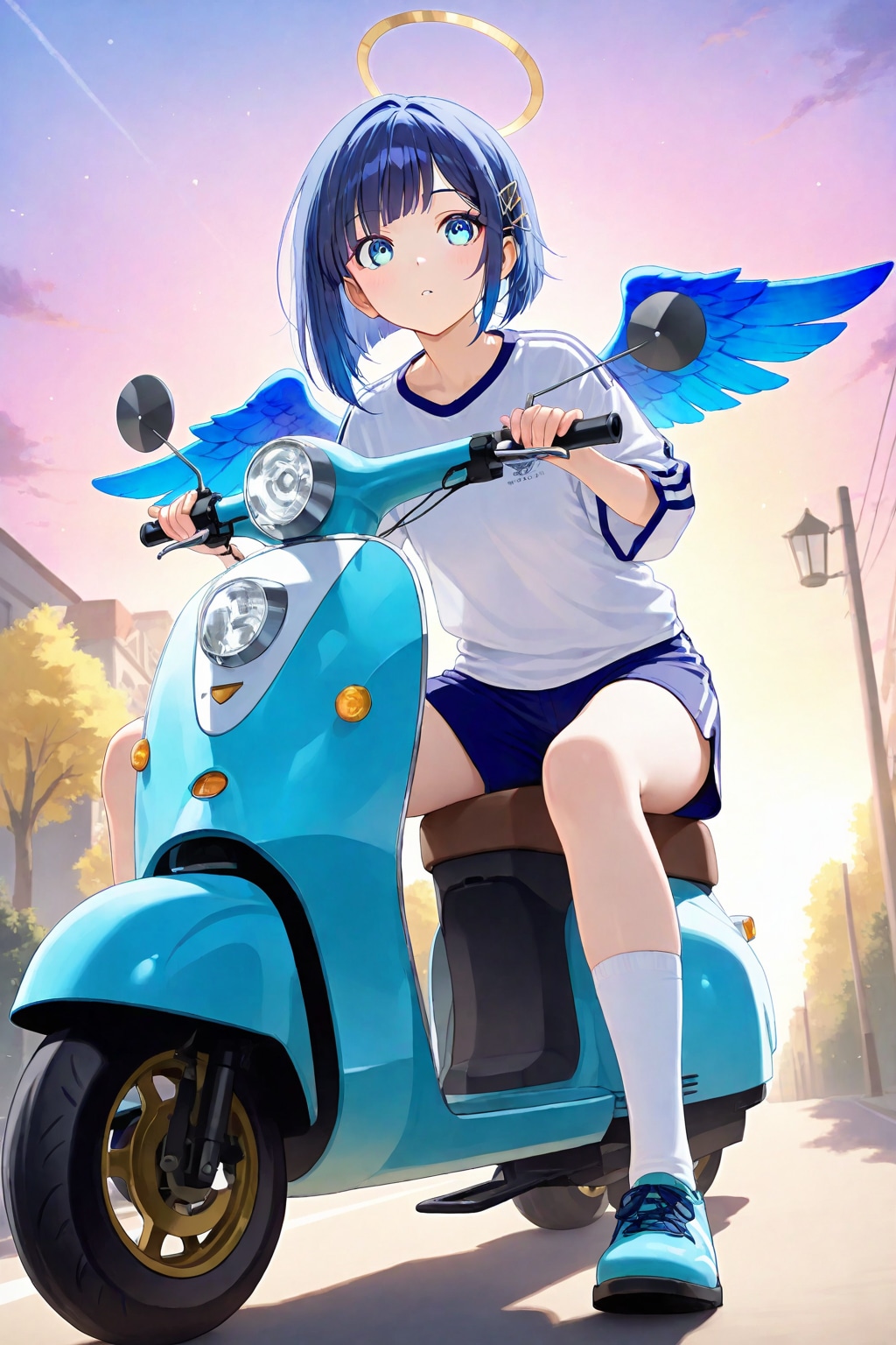バイクに乗る天使少女_MOON | の人気AIイラスト・グラビア
