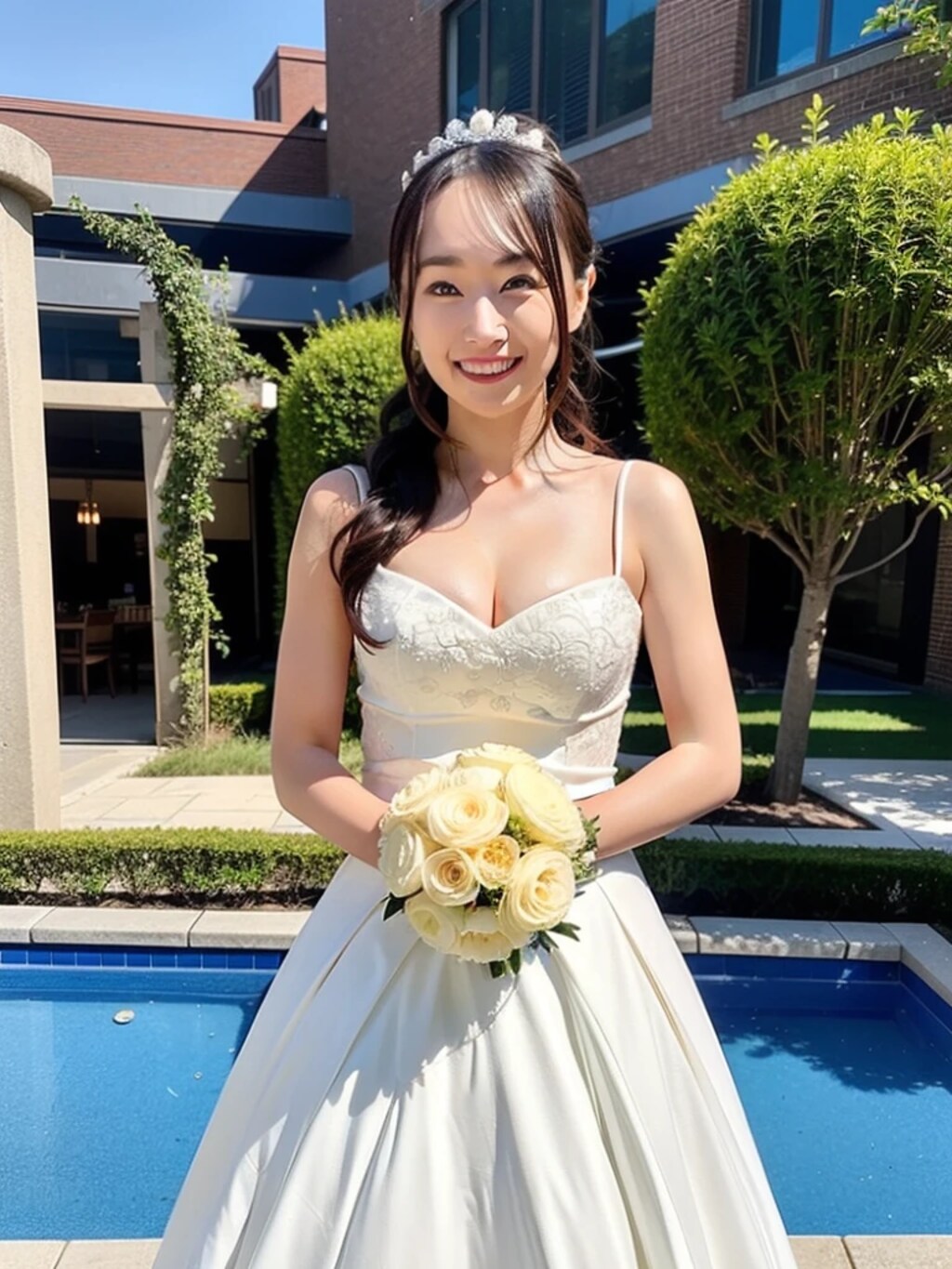 黒髪ロングでウェディングドレスの美女８１