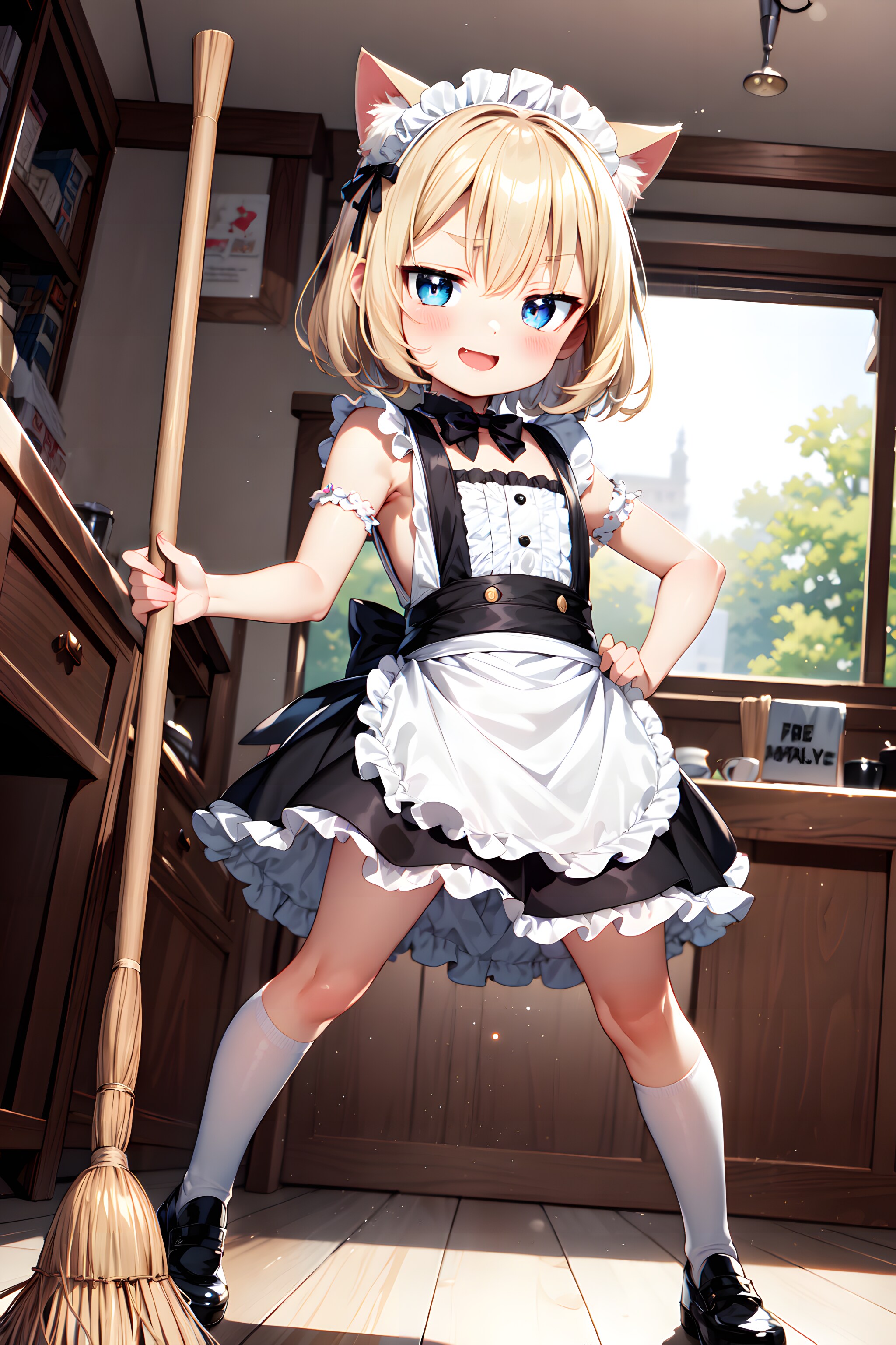掃除にはりきる娘