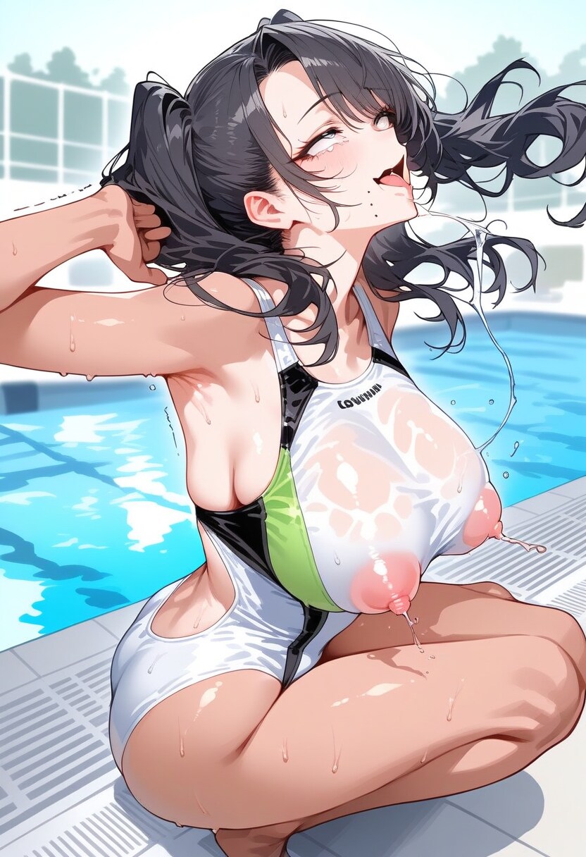 熟女競泳水着でイク