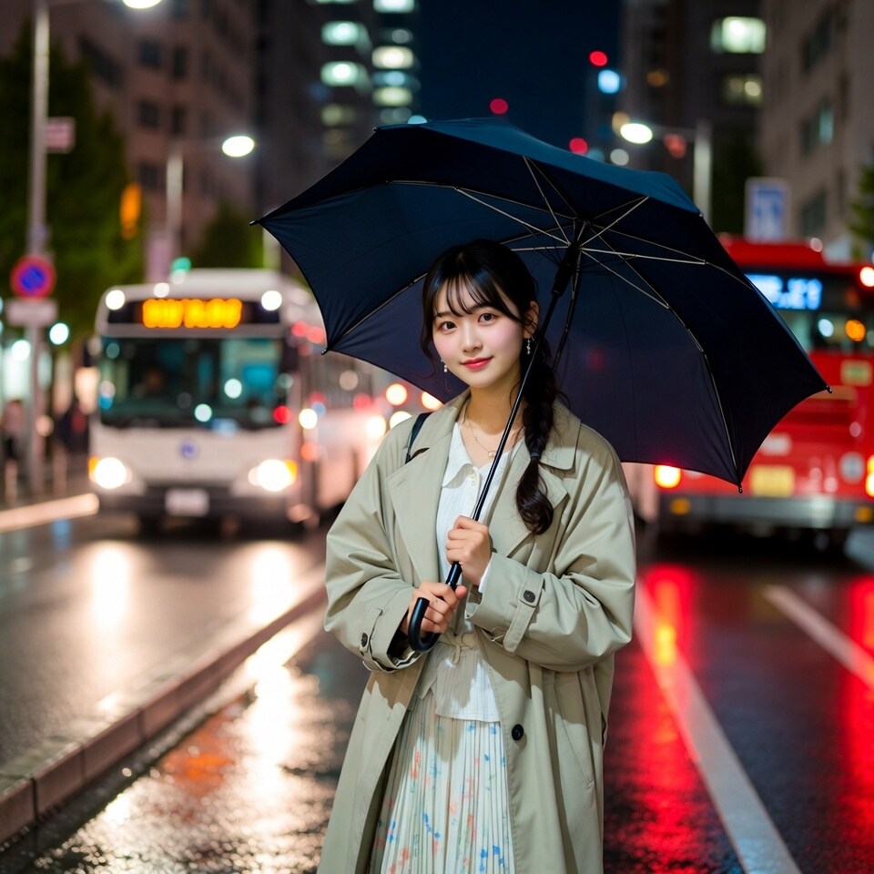 濡れた夜道、一緒に傘に入らない？