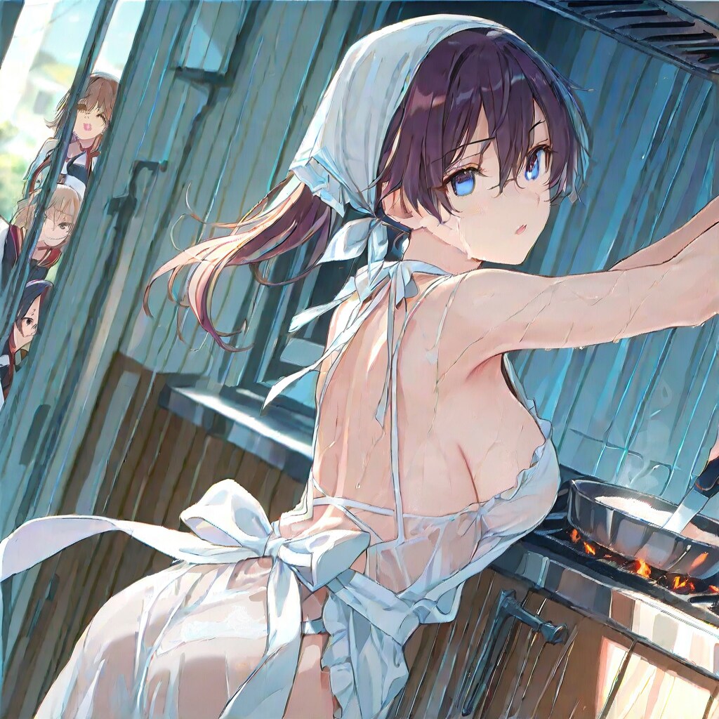 裸エプロン調理