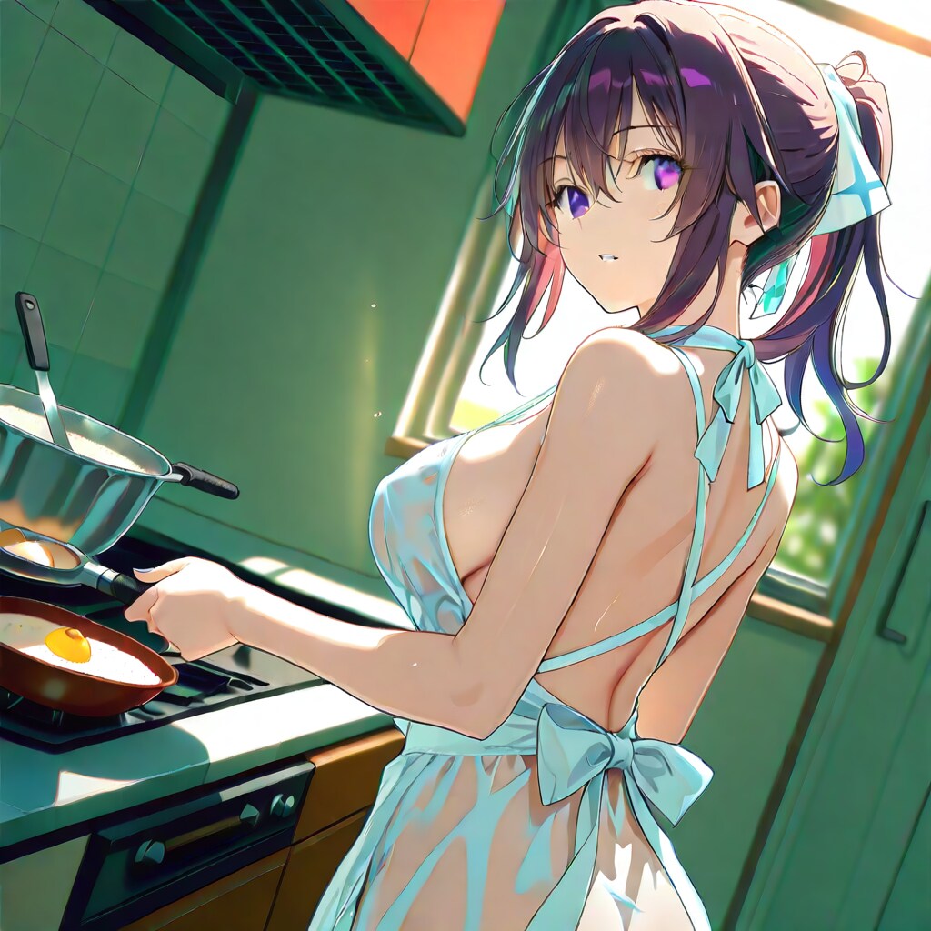 裸エプロン調理