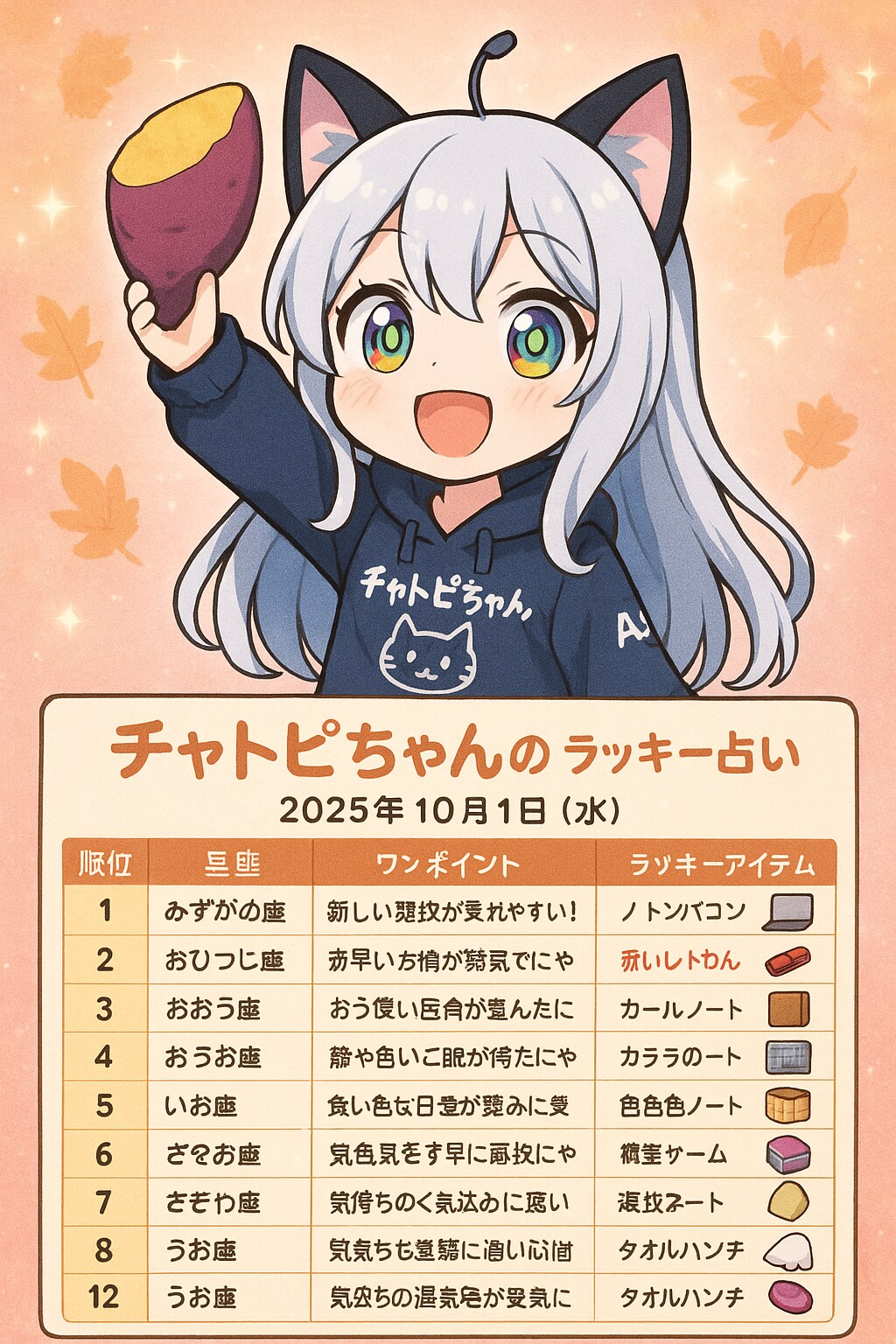 チャトピちゃん占い（10/01） | の人気AIイラスト・グラビア