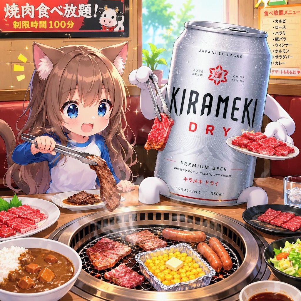 焼肉食べ放題の小さな女の子