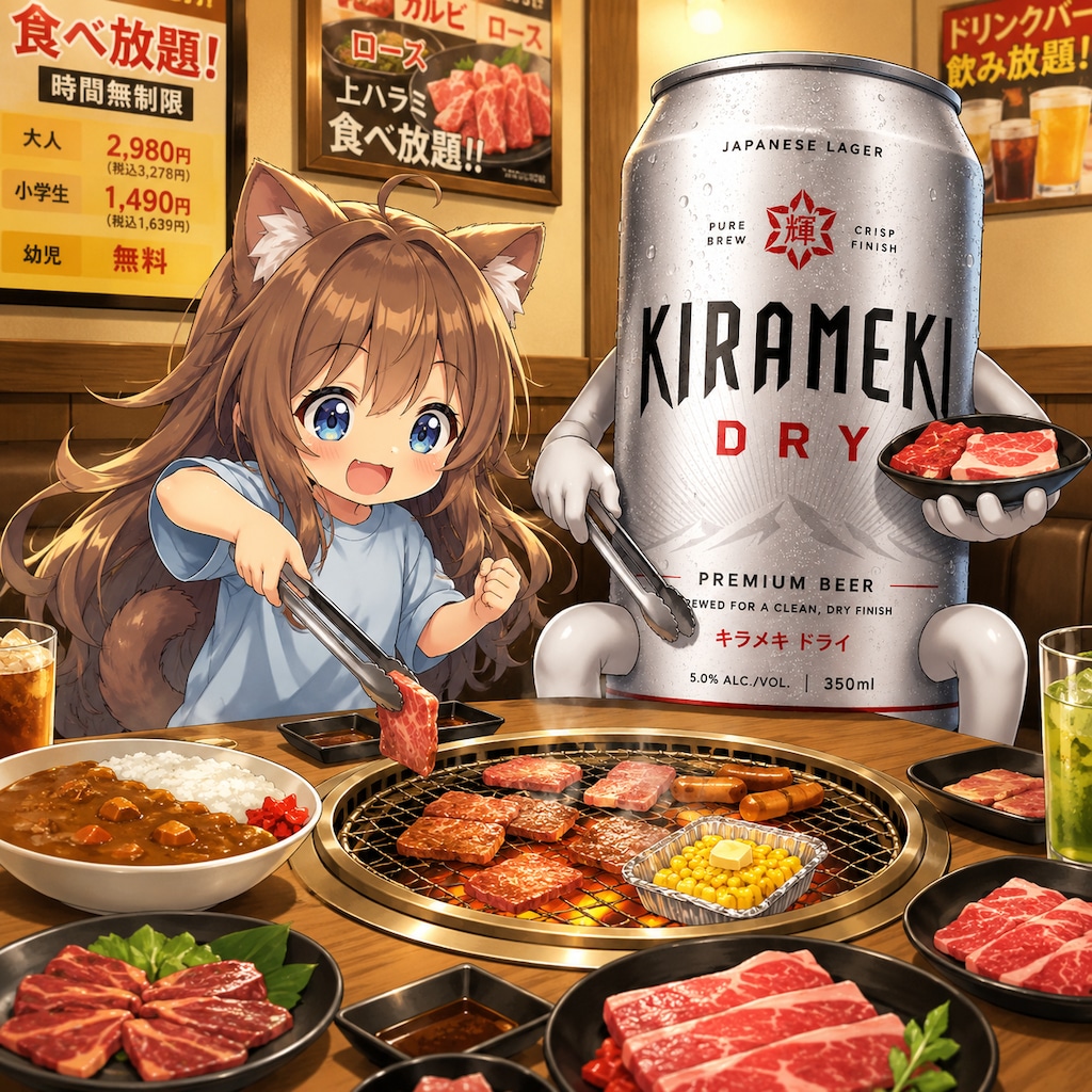 焼肉食べ放題の小さな女の子