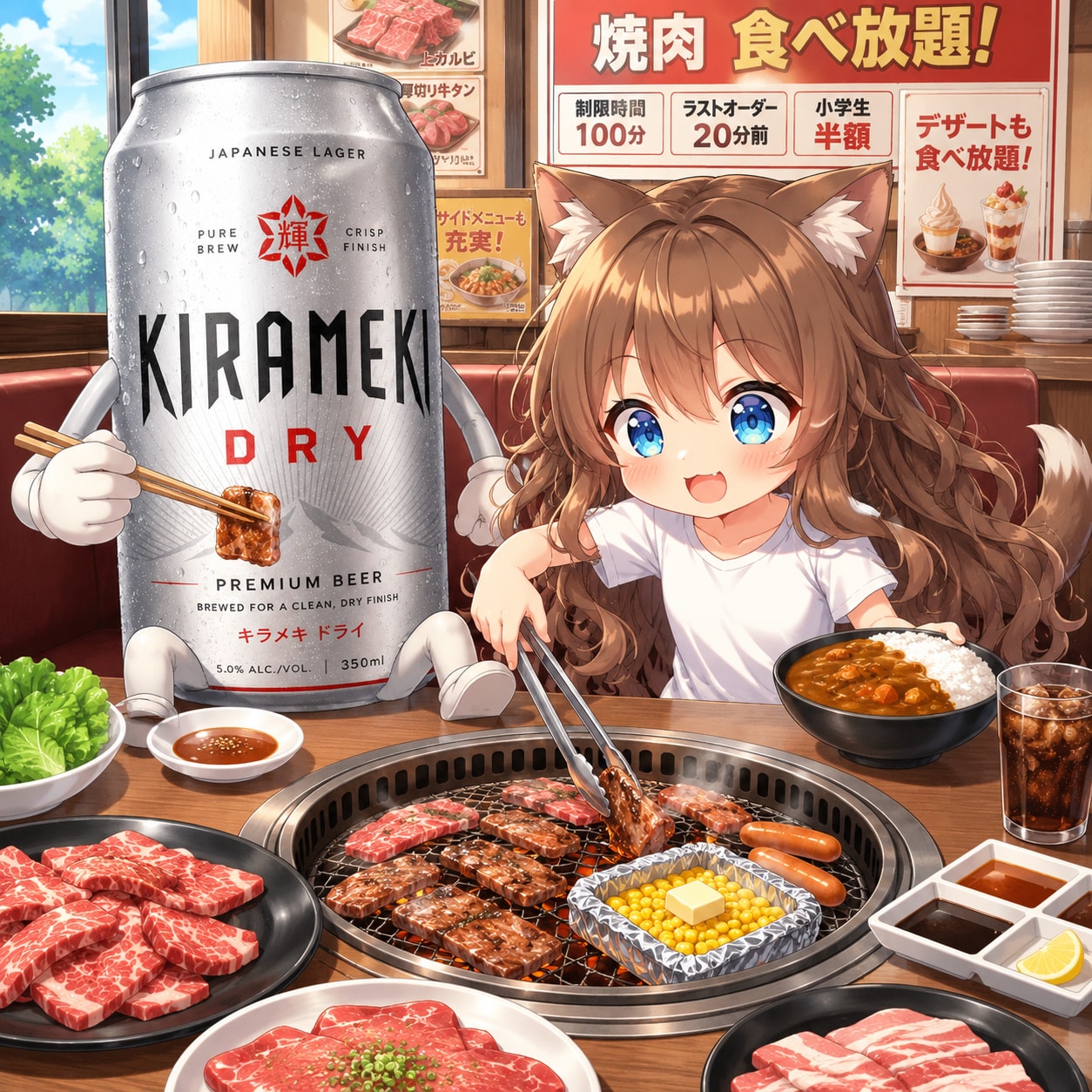 焼肉食べ放題の小さな女の子 | の人気AIイラスト・グラビア