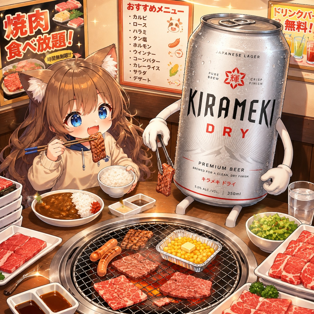 焼肉食べ放題の小さな女の子