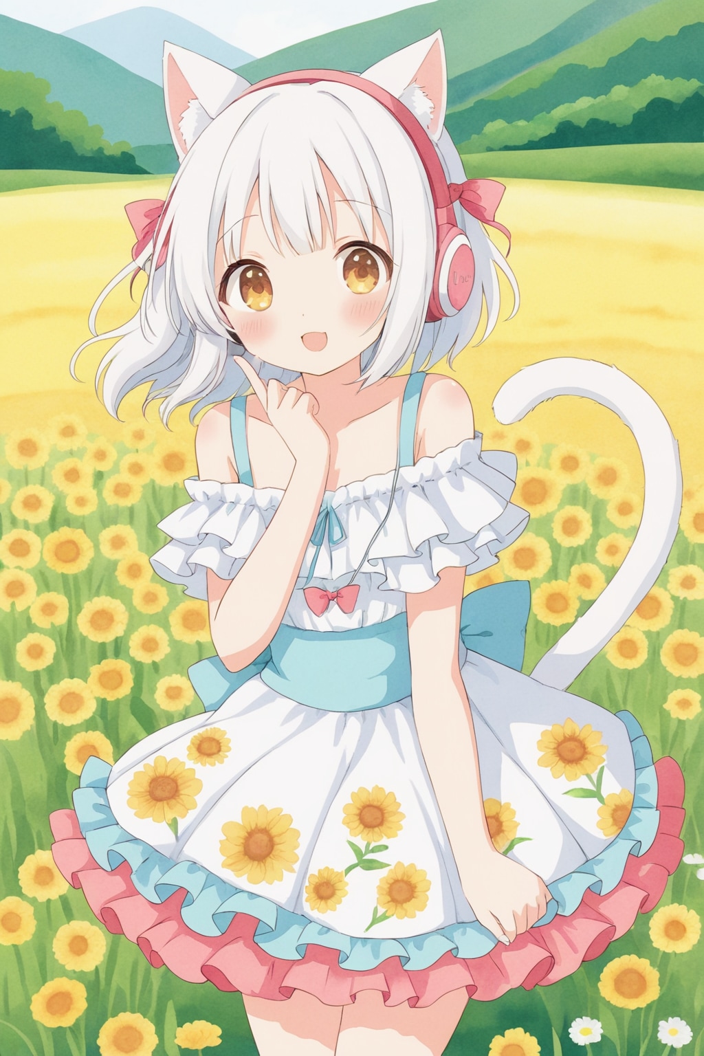 ネコ耳と花畑 | の人気AIイラスト・グラビア