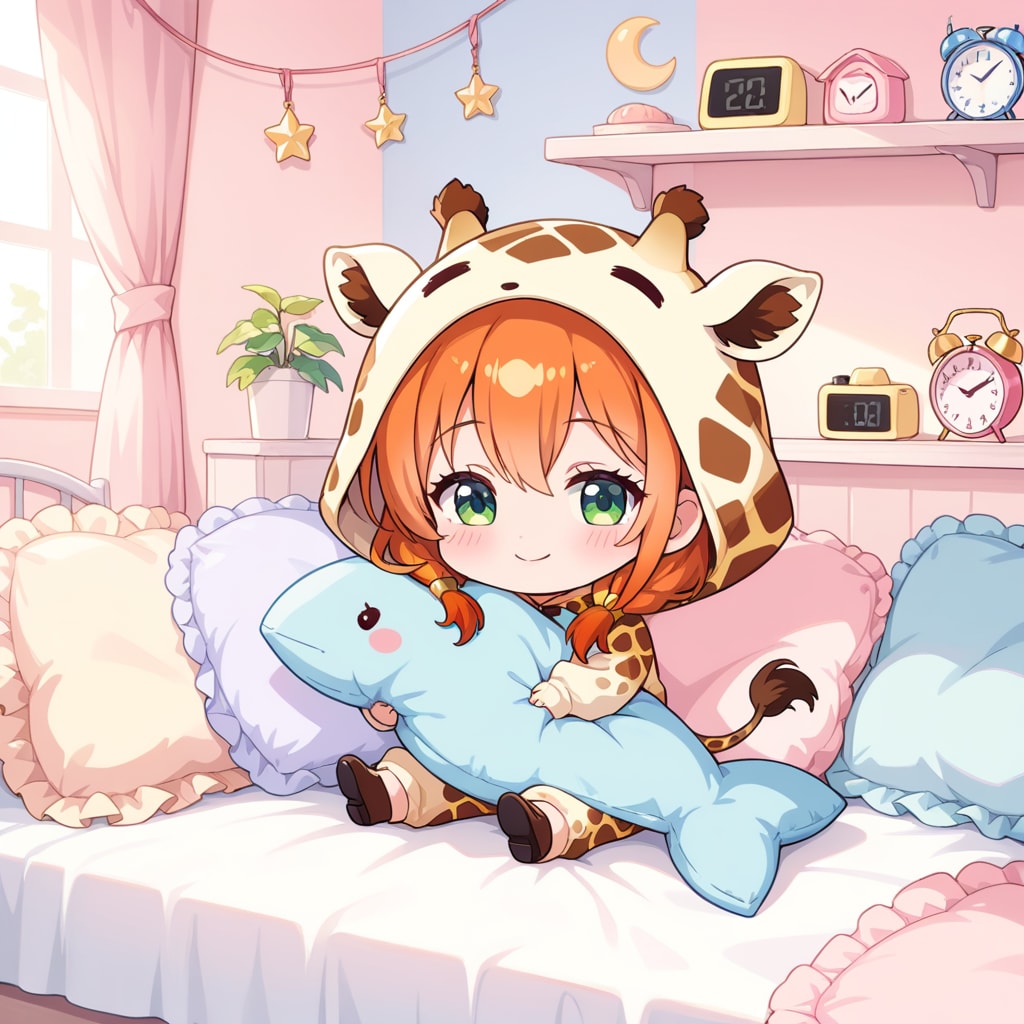 ベッドでまったりキリン着ぐるみちび子ちゃん