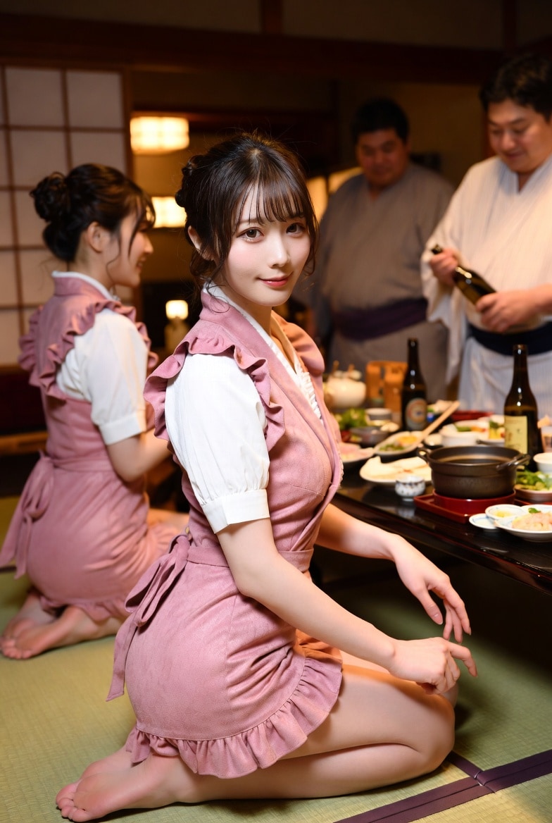 温泉シリーズ。ピンクの服着たコンパニオンさん。