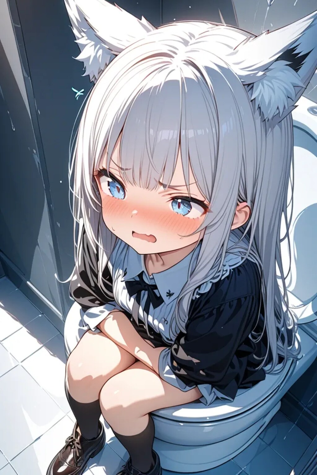 銀髪ケモミミ少女（トイレ中）