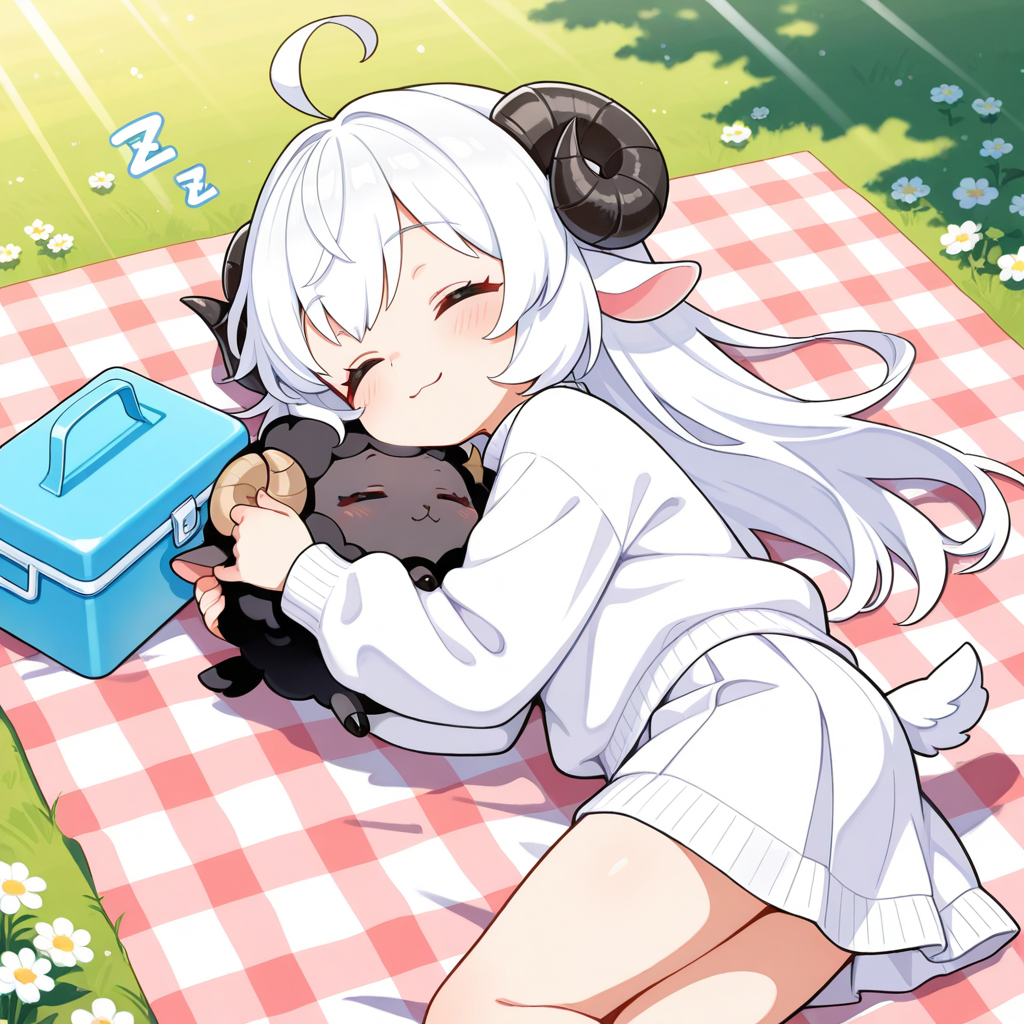 自宅の牧場でピクニック