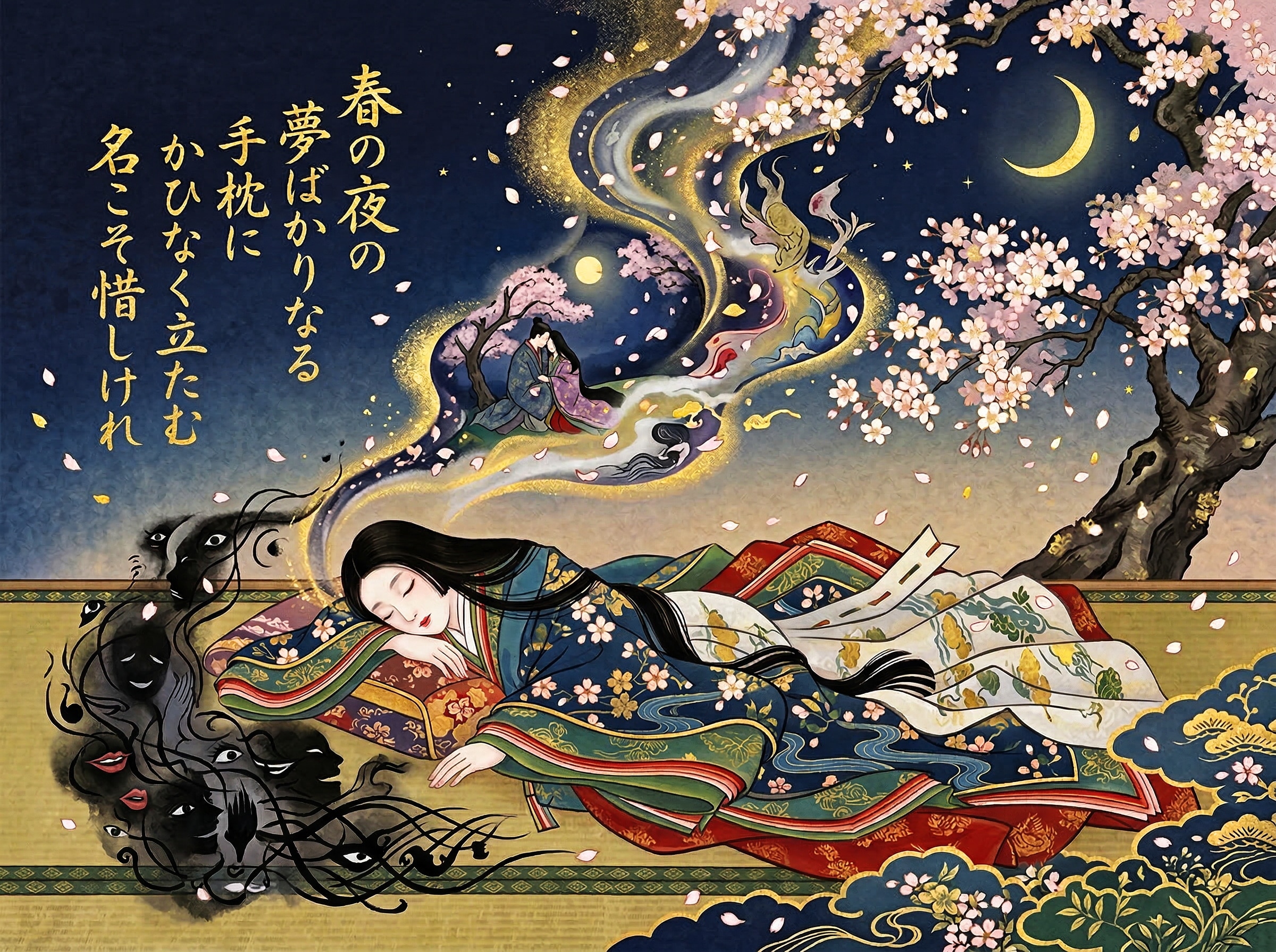 春の夜の夢ばかりなる手枕に かひなく立たむ名こそ惜しけれ | の人気AIイラスト・グラビア