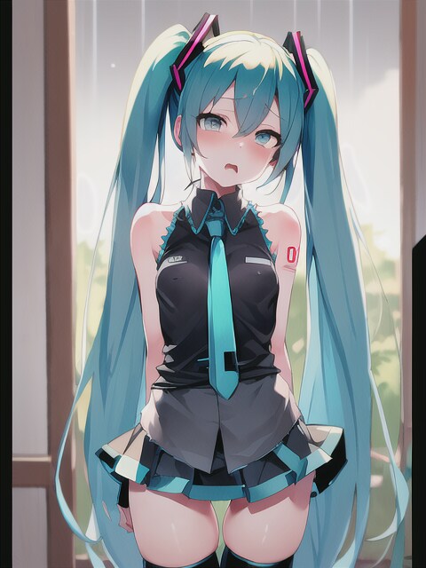 雨に降られちゃったミクさん