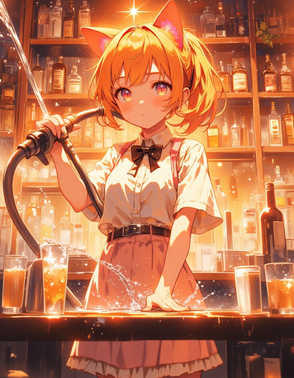 春のいたずら！猫耳少女の水しぶきバーテンダー☆