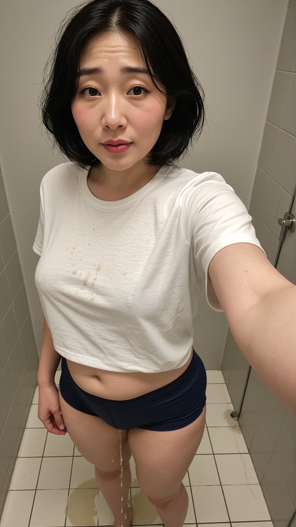 かわいいおばさんにブルマでおもらし自撮りしてもらう