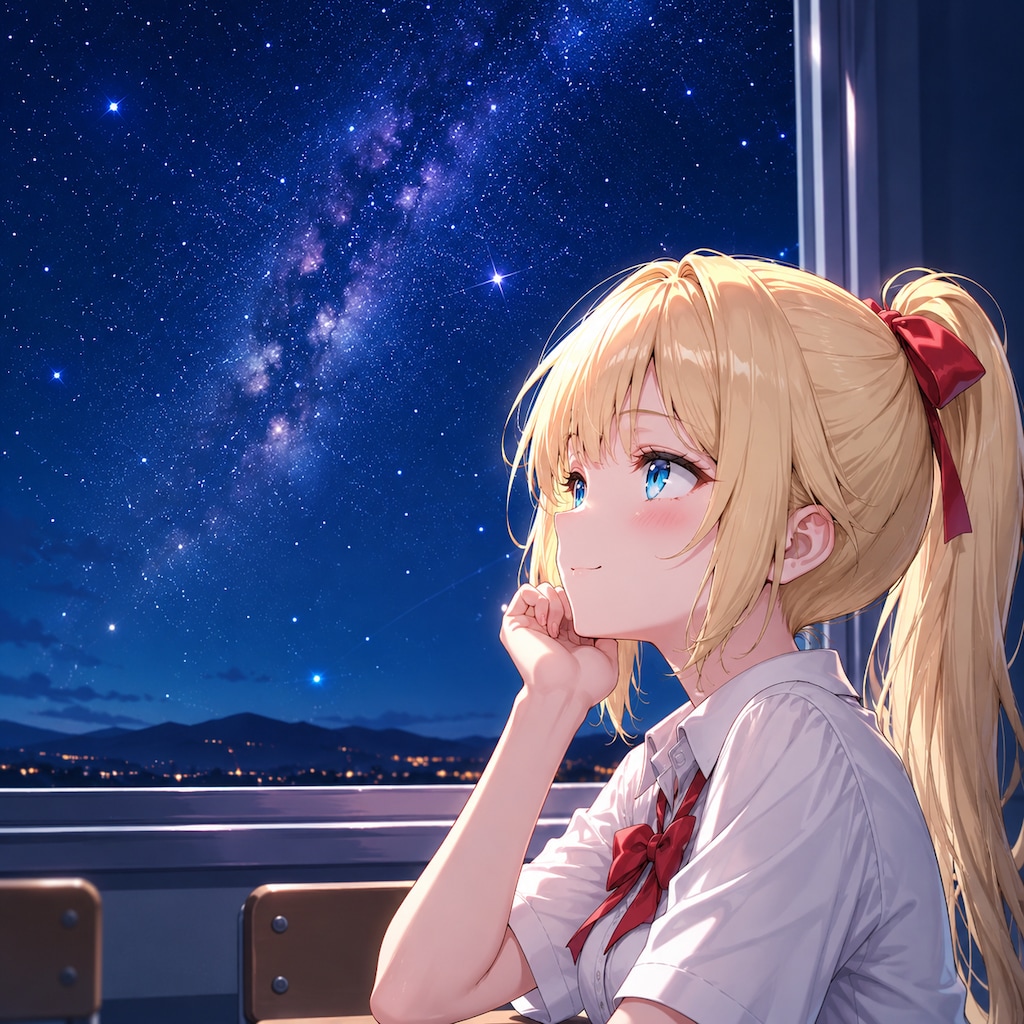 星空を眺めるらーちゃん
