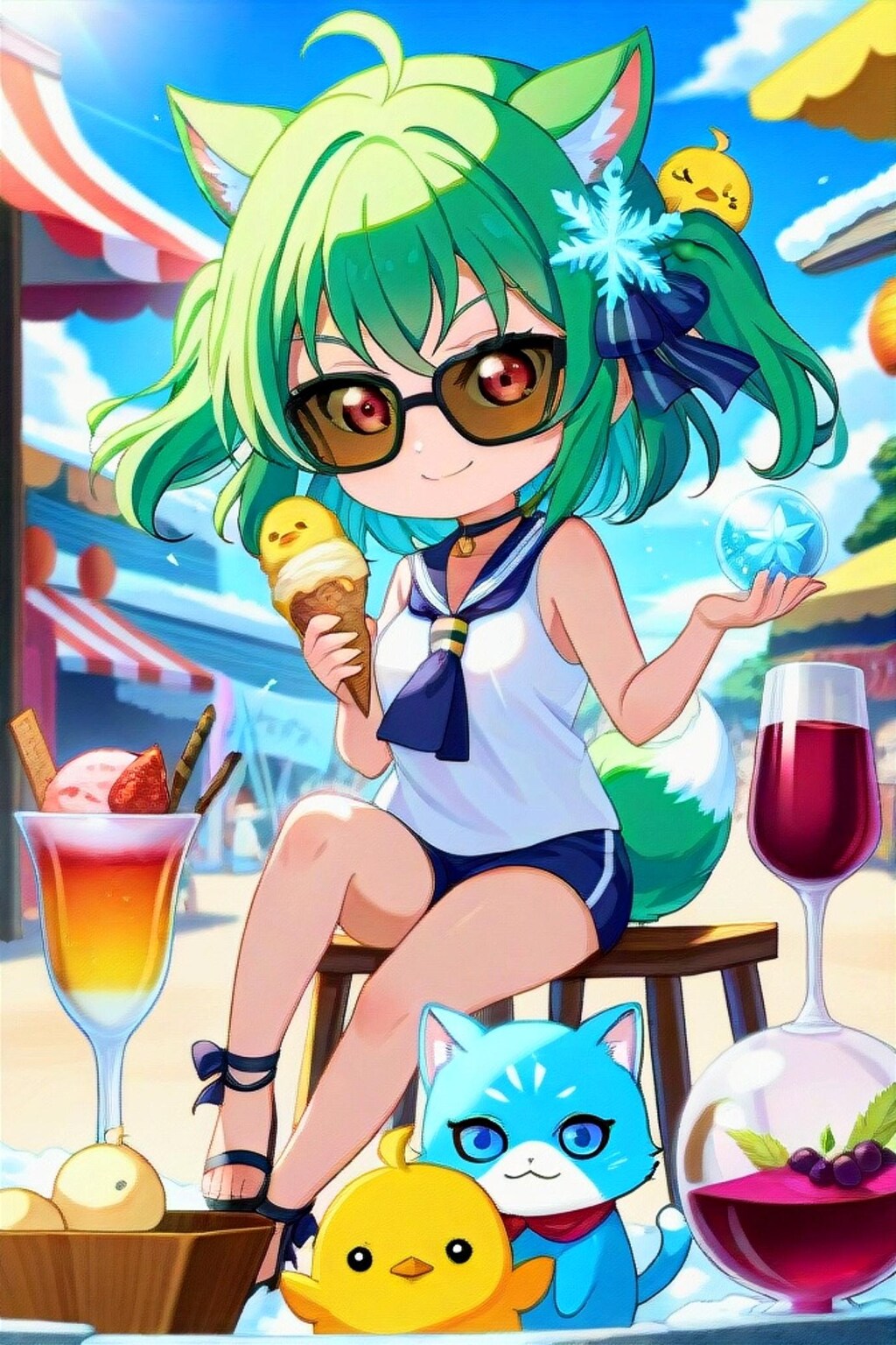 サングラスの緑髪ちゃん