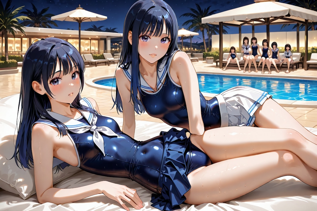 プールサイドの2人
