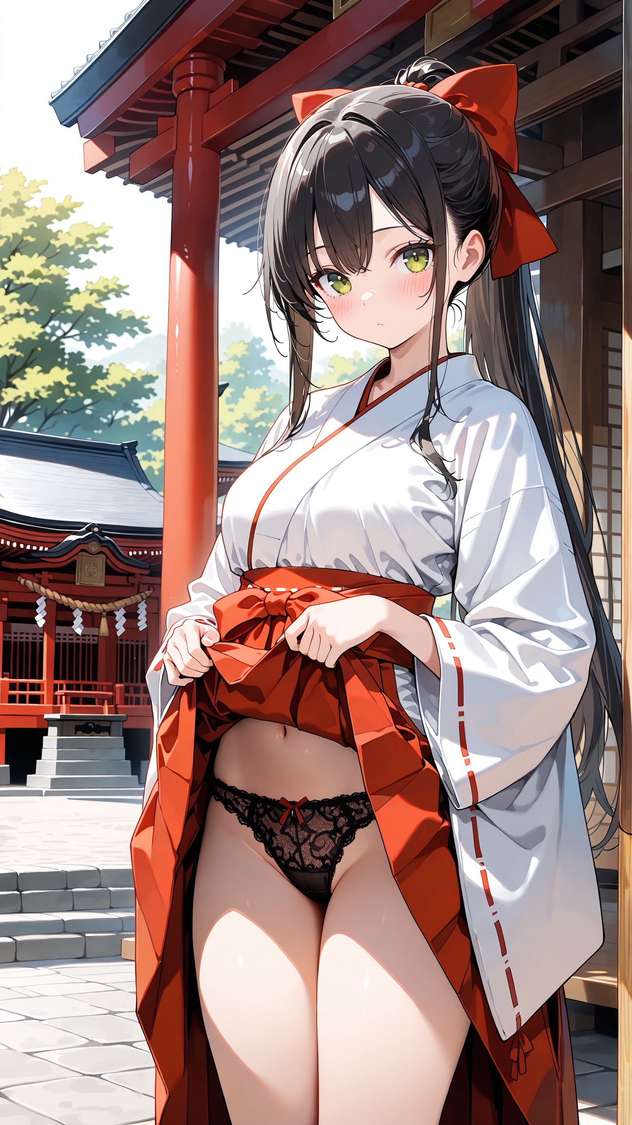 境内の隅で見せてくれる巫女さん