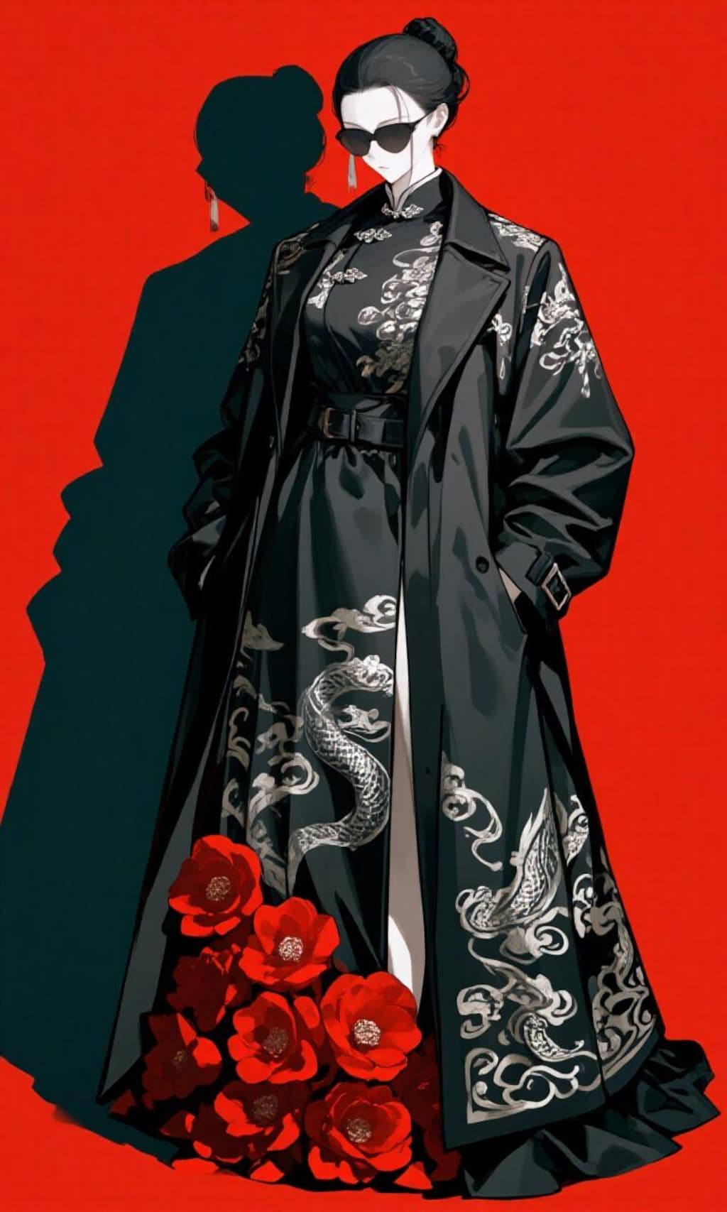 ワイルドなドレスとサングラスの女性