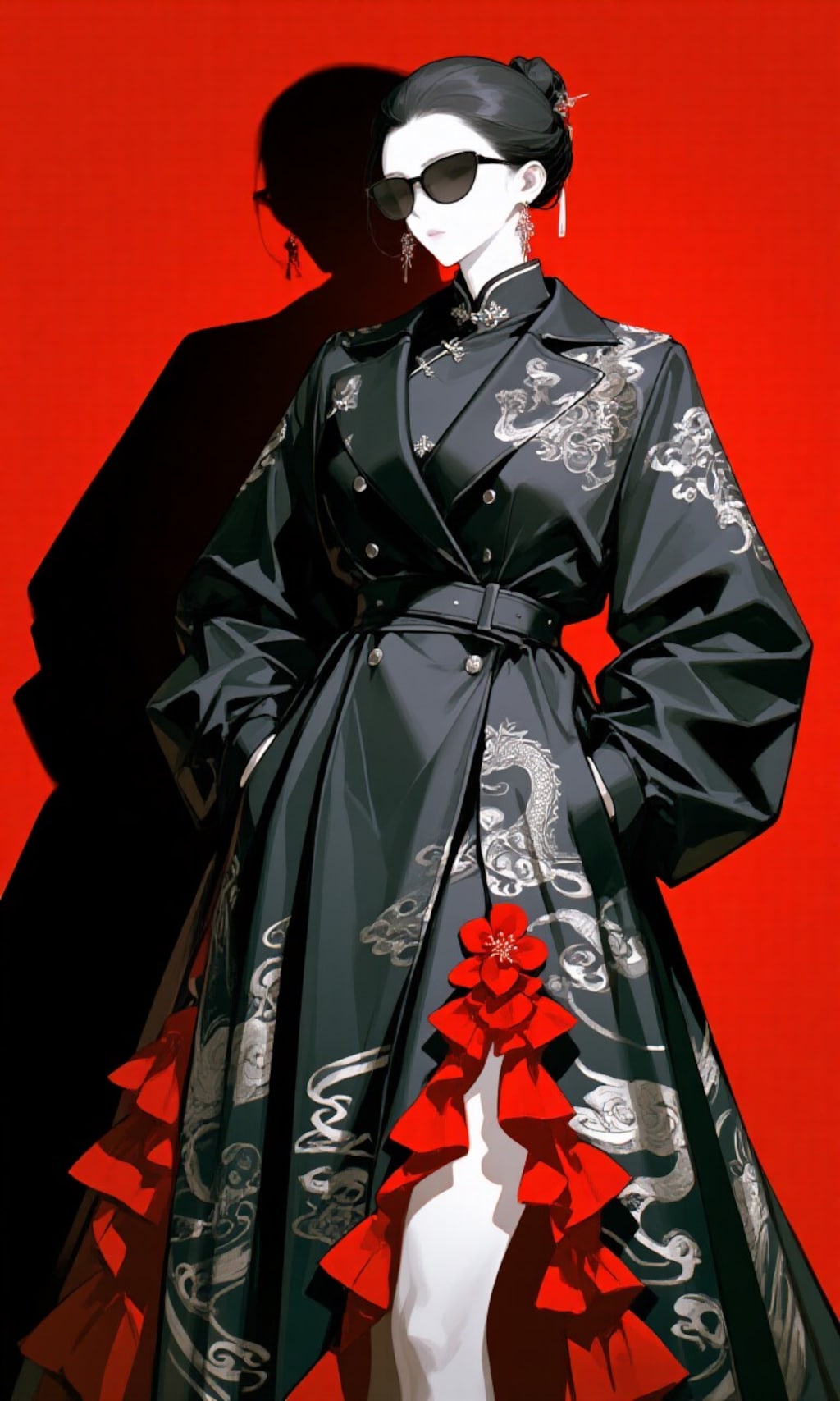 ワイルドなドレスとサングラスの女性