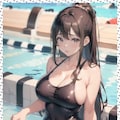 巨乳黒水着H　Big breasts black swimsuit H 2枚目