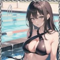 巨乳黒水着H　Big breasts black swimsuit H 3枚目