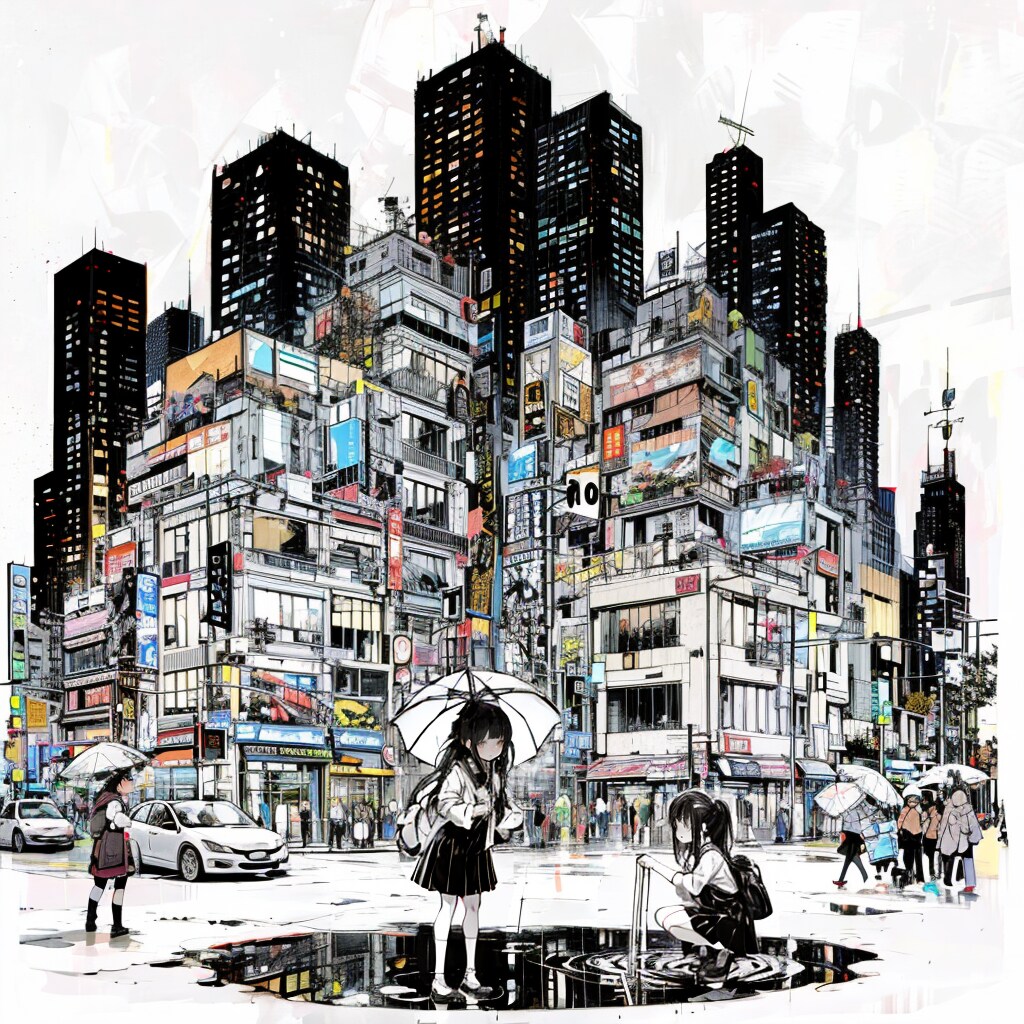 街と水たまり、少女142