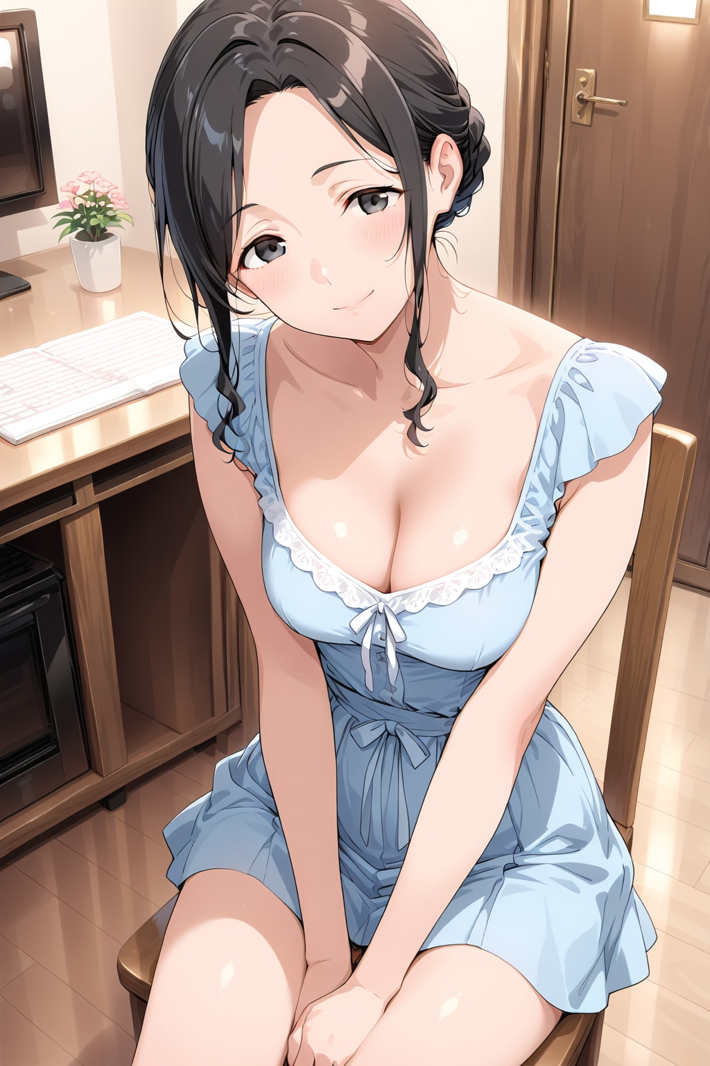 青い服