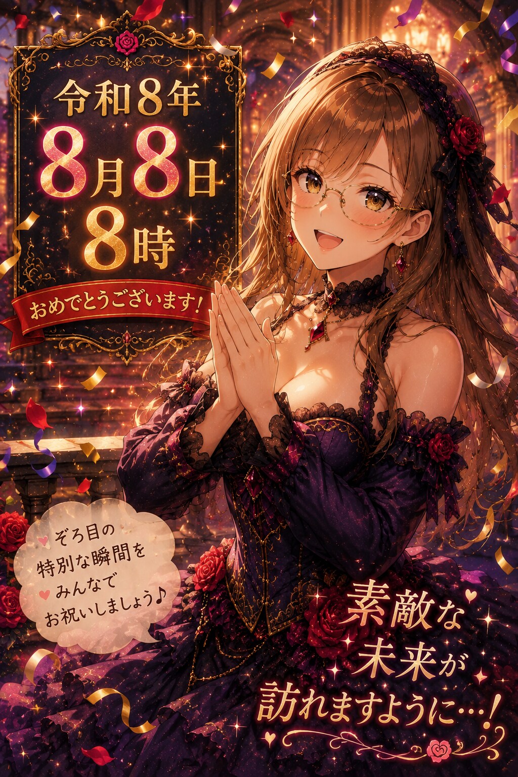 華麗な8月8日記念祝賀ポスター(令和8年8月8日午前8時)