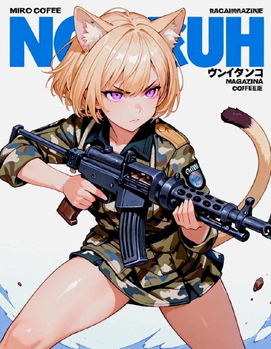 ミリタリー雑誌表紙風イラスト・😻ネコミミちゃん | の人気AIイラスト・グラビア
