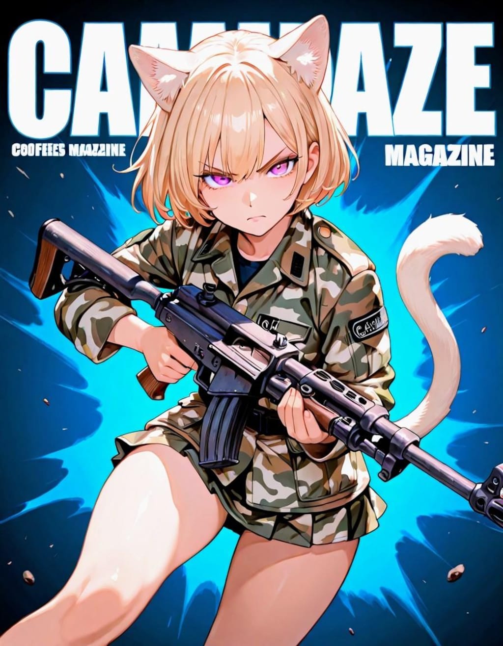 ミリタリー雑誌表紙風イラスト・😻ネコミミちゃん